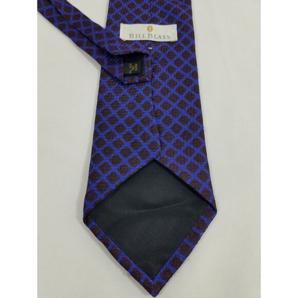 Bill Blass Mens Necktie Silk Blue Red geometric vintage tie - Picture 4 of 5